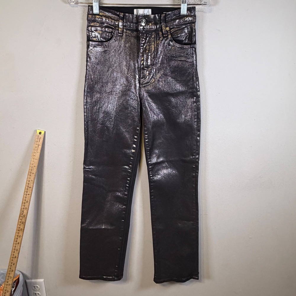 FRAME Womens Le Sleek Straight Metallic Gunmetal Chrome Pants Size 24